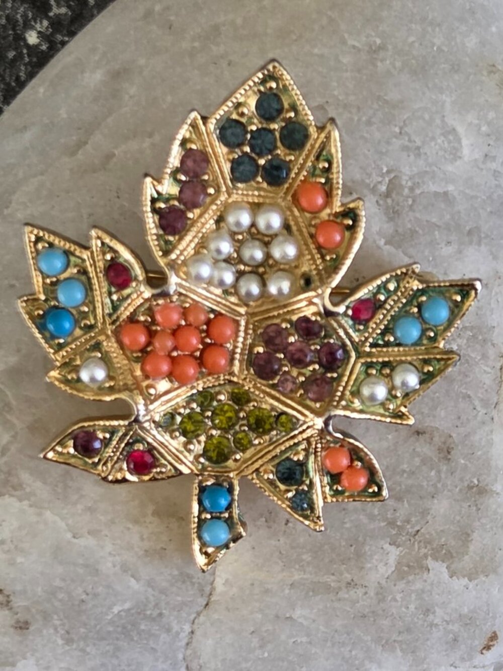 D'Orlan Gold Plated Brooch with Swarovski Crystals and Sand Stones
